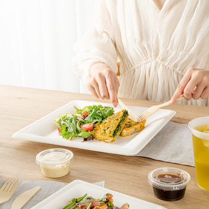 Pulp Safe No PFAS Added Square White Sugarcane / Bagasse Large Plate - Home Compostable - 10 1/4" x 10 1/4" x 1/2" - 100 count box
