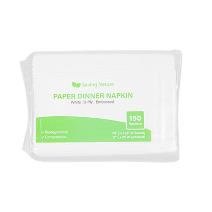 Saving Nature Rectangle White Paper Dinner Napkin - 2-Ply - 17" x 15" - 150 count box