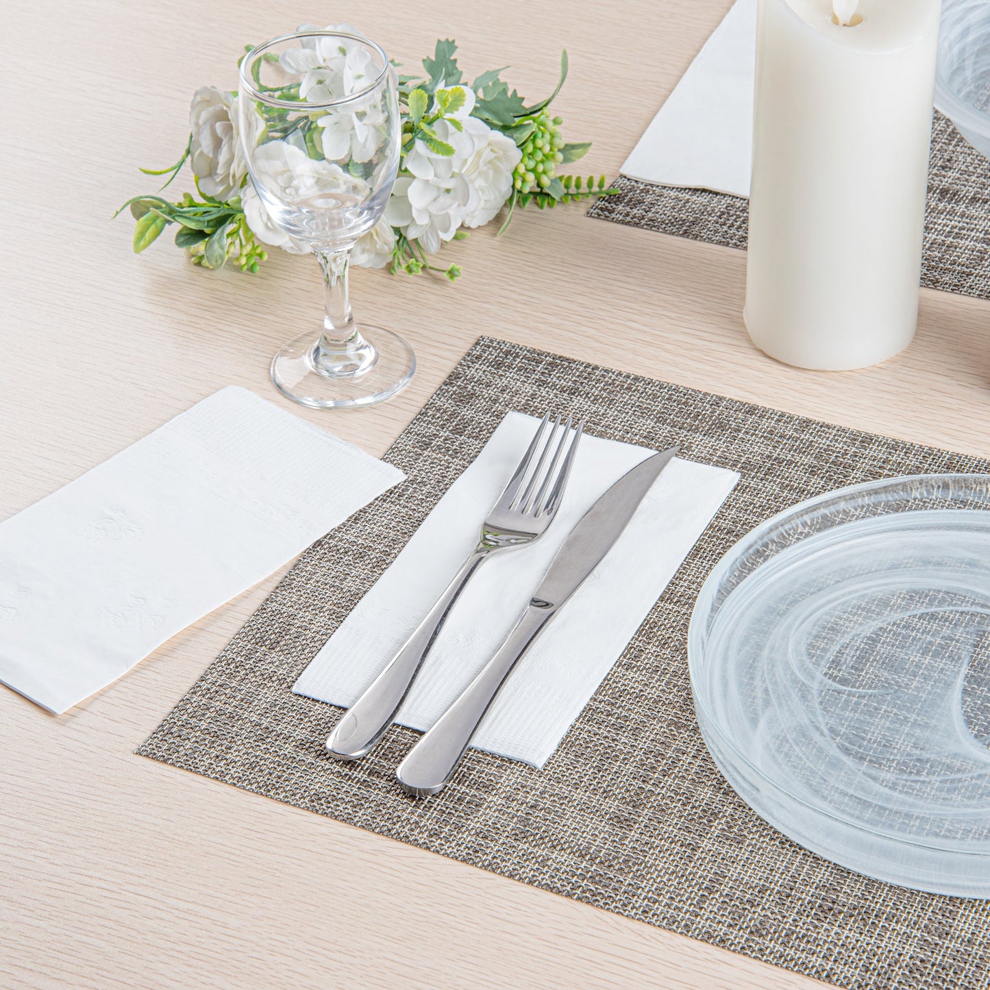 Saving Nature Rectangle White Paper Dinner Napkin - 2-Ply - 17" x 15" - 150 count box