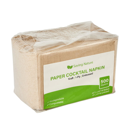 Saving Nature Square Kraft Paper Cocktail Napkin - 1-Ply - 9" x 9" - 4000 count box