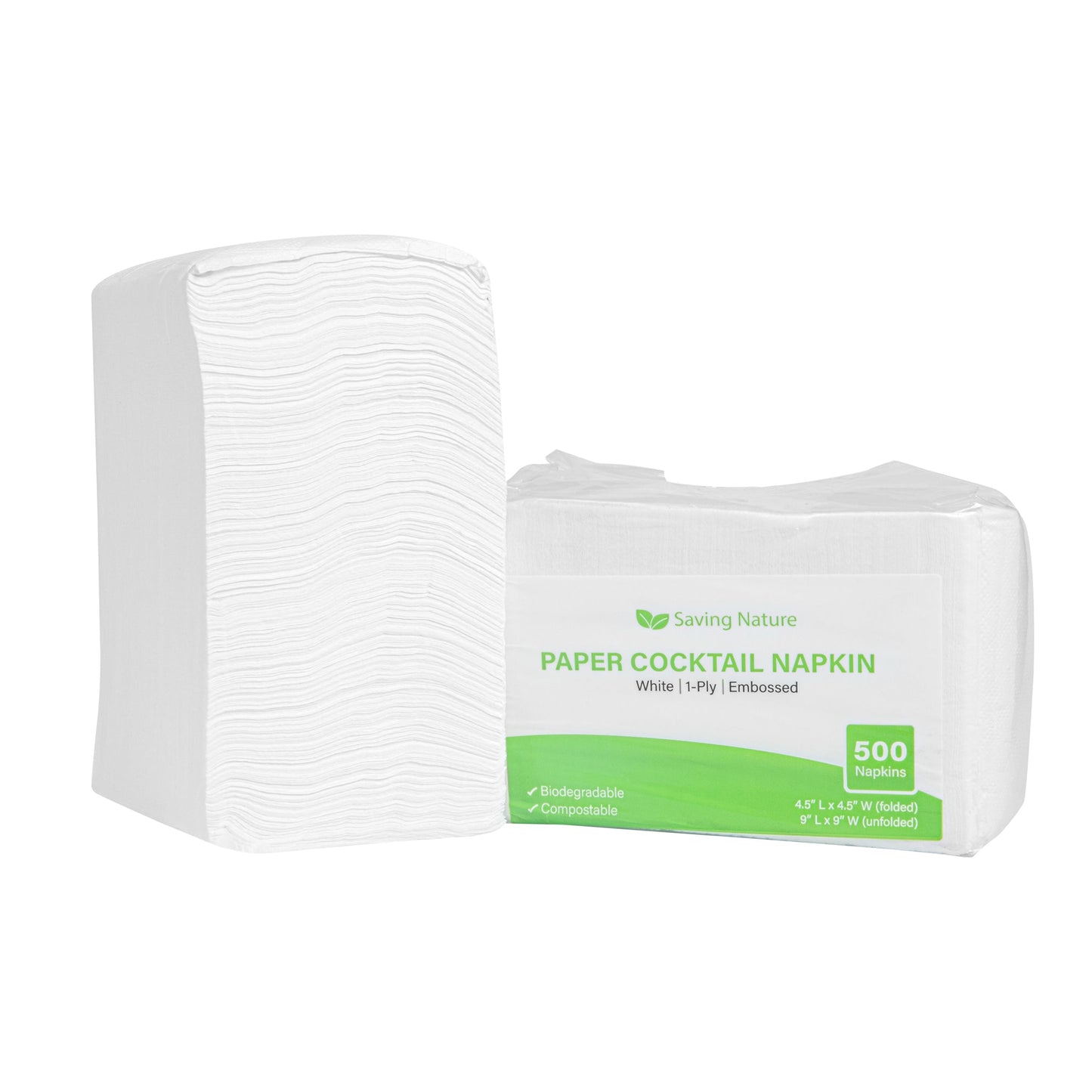 Saving Nature Square White Paper Cocktail Napkin - 1-Ply - 9" x 9" - 500 count box