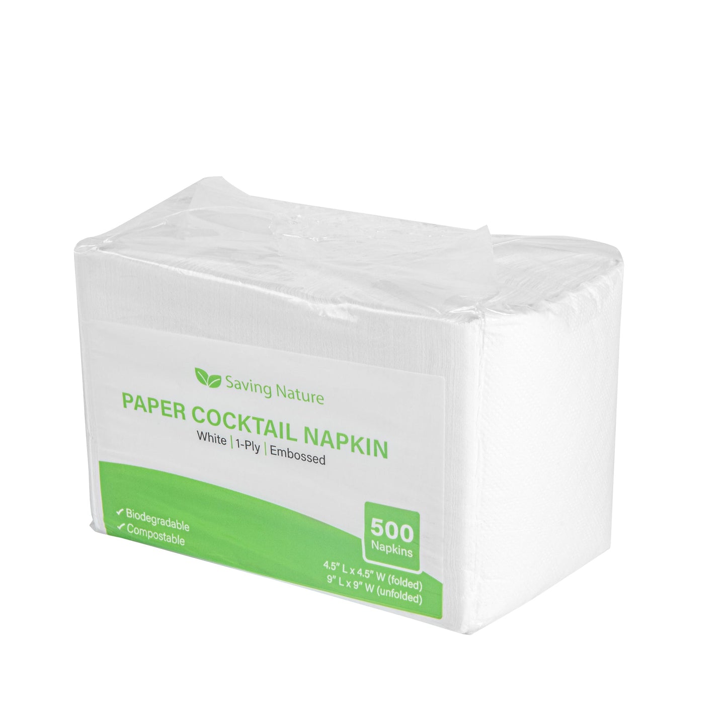 Saving Nature Square White Paper Cocktail Napkin - 1-Ply - 9" x 9" - 500 count box
