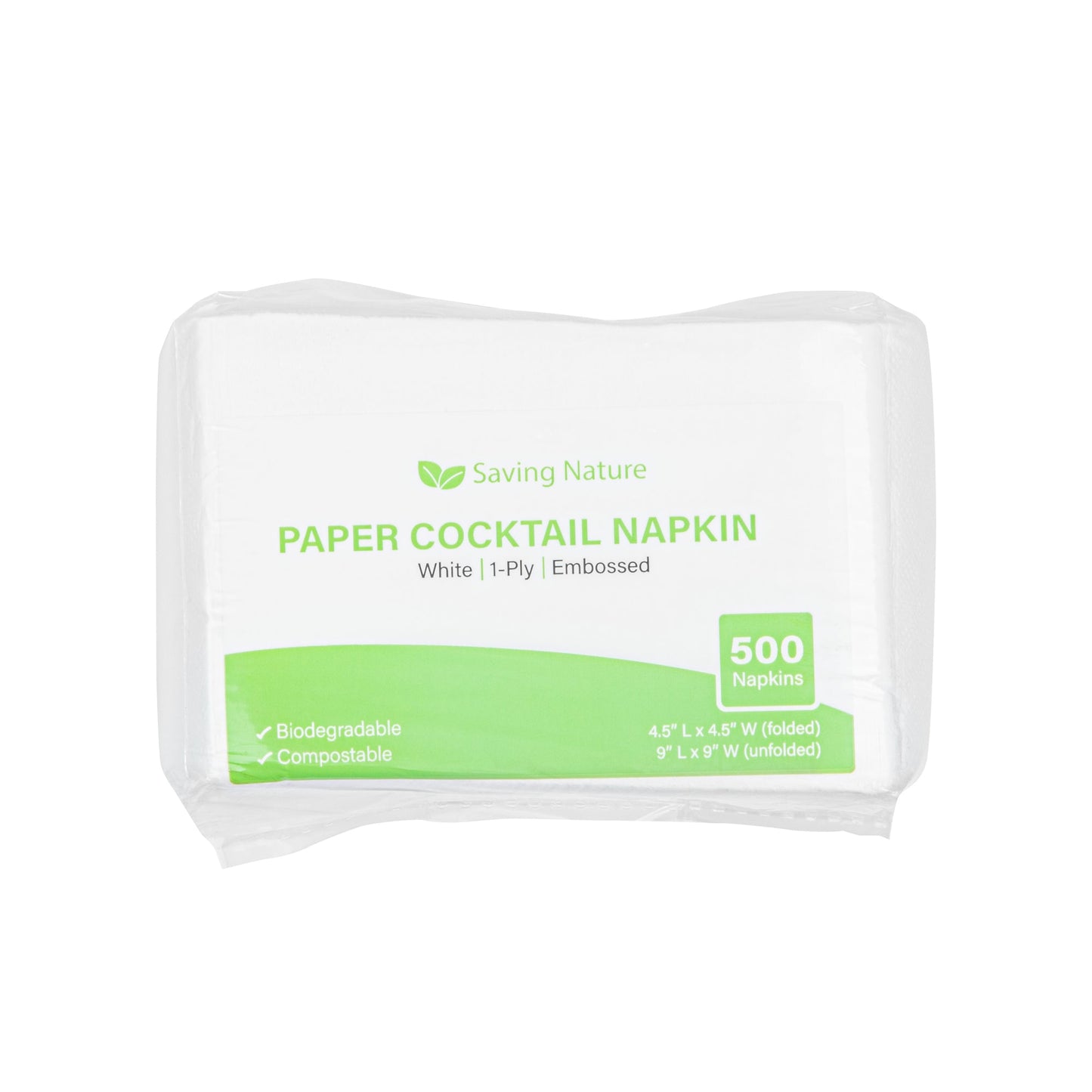 Saving Nature Square White Paper Cocktail Napkin - 1-Ply - 9" x 9" - 500 count box