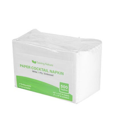 Saving Nature Square White Paper Cocktail Napkin - 1-Ply - 9" x 9" - 4000 count box