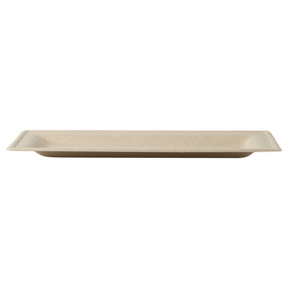 Pulp Safe No PFAS Added Rectangle Natural Sugarcane / Bagasse Plate - Home Compostable - 10" x 5" x 1/2" - 100 count box