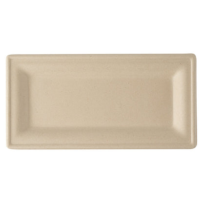 Pulp Safe No PFAS Added Rectangle Natural Sugarcane / Bagasse Plate - Home Compostable - 10" x 5" x 1/2" - 100 count box