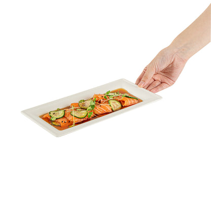 Pulp Safe No PFAS Added Rectangle White Sugarcane / Bagasse Plate - Home Compostable - 10" x 5" x 1/2" - 100 count box