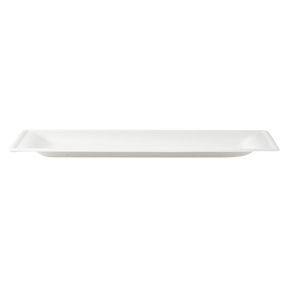 Pulp Safe No PFAS Added Rectangle White Sugarcane / Bagasse Plate - Home Compostable - 10" x 5" x 1/2" - 100 count box