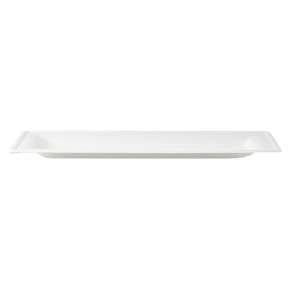 Pulp Safe No PFAS Added Rectangle White Sugarcane / Bagasse Plate - Home Compostable - 10" x 5" x 1/2" - 100 count box