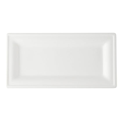 Pulp Safe No PFAS Added Rectangle White Sugarcane / Bagasse Plate - Home Compostable - 10" x 5" x 1/2" - 100 count box