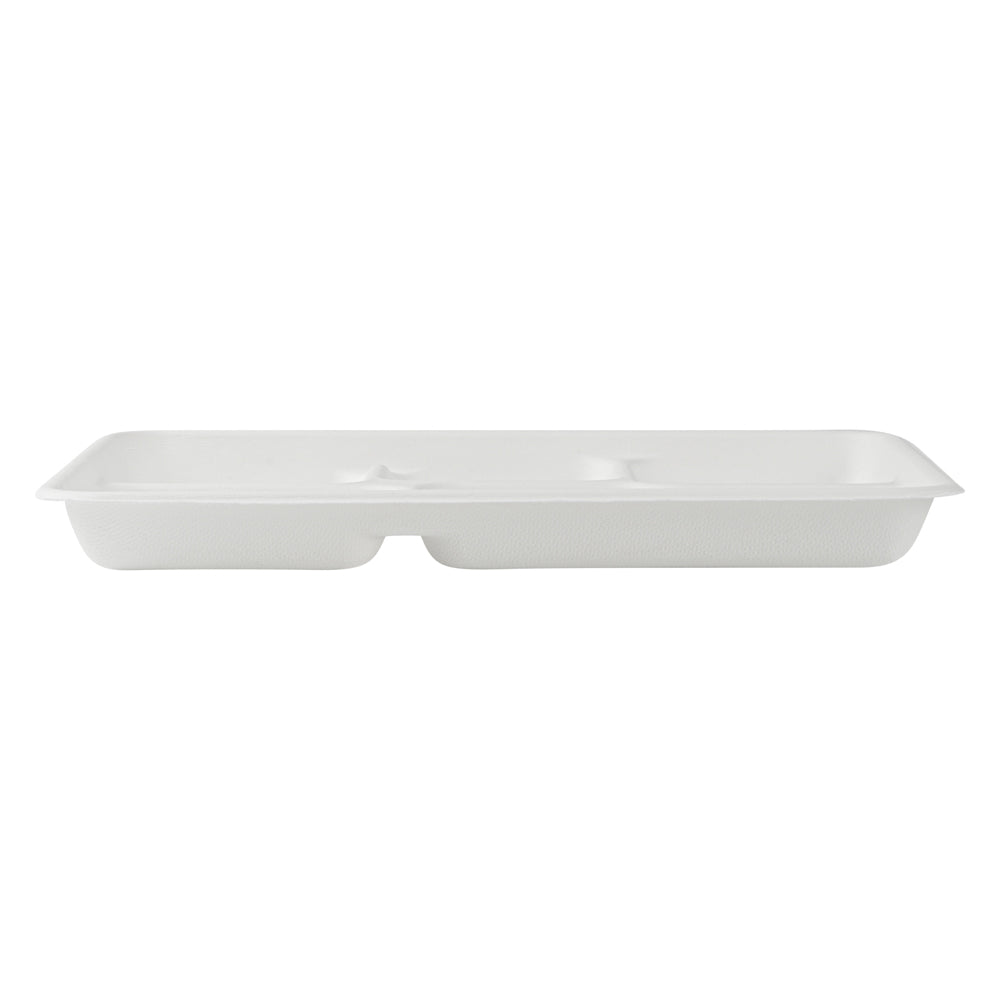 Pulp Safe No PFAS Added Rectangle White Sugarcane / Bagasse Food Tray - Home Compostable, 5 Compartments - 10 1/2" x 8 1/2" - 100 count box