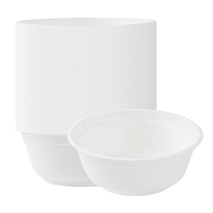 Pulp Safe No PFAS Added 32 oz Round White Sugarcane / Bagasse Salad Bowl - Home Compostable - 7" x 7" x 2 3/4" - 100 count box