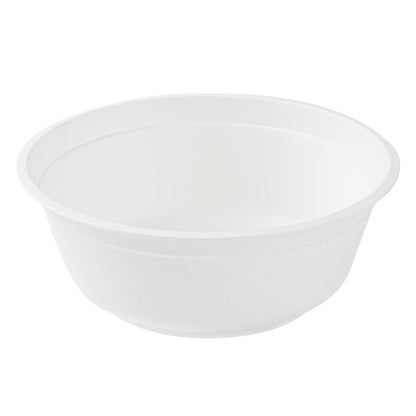 Pulp Safe No PFAS Added 32 oz Round White Sugarcane / Bagasse Salad Bowl - Home Compostable - 7" x 7" x 2 3/4" - 100 count box