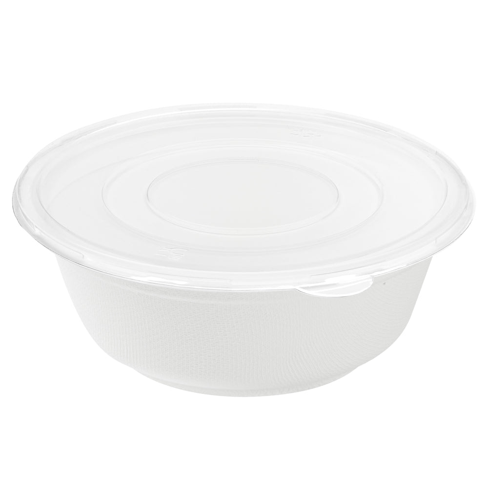 Pulp Safe No PFAS Added 32 oz Round White Sugarcane / Bagasse Salad Bowl - Home Compostable - 7" x 7" x 2 3/4" - 100 count box