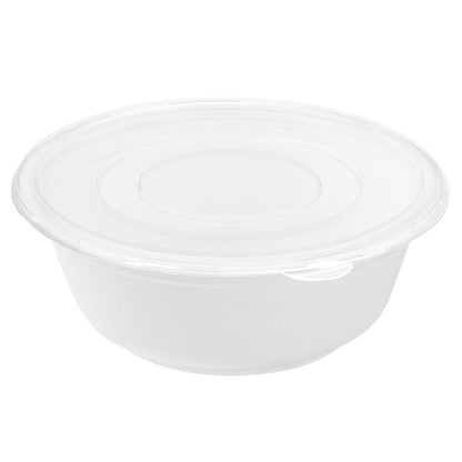 Pulp Safe No PFAS Added 32 oz Round White Sugarcane / Bagasse Salad Bowl - Home Compostable - 7" x 7" x 2 3/4" - 100 count box