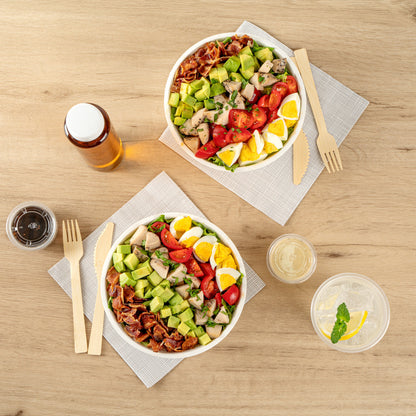 Pulp Safe No PFAS Added 32 oz Round White Sugarcane / Bagasse Salad Bowl - Home Compostable - 7" x 7" x 2 3/4" - 100 count box