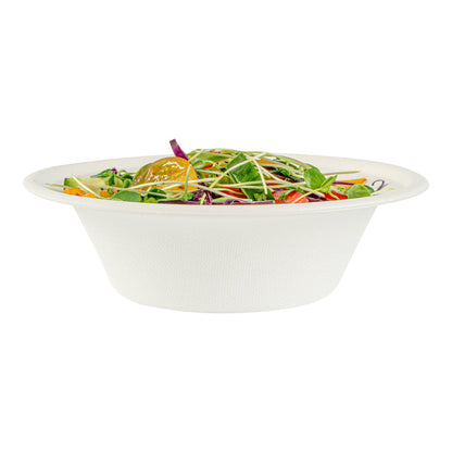 Pulp Safe No PFAS Added 12 oz Round White Sugarcane / Bagasse Bowl - Home Compostable - 6" x 6" x 1 3/4" - 100 count box