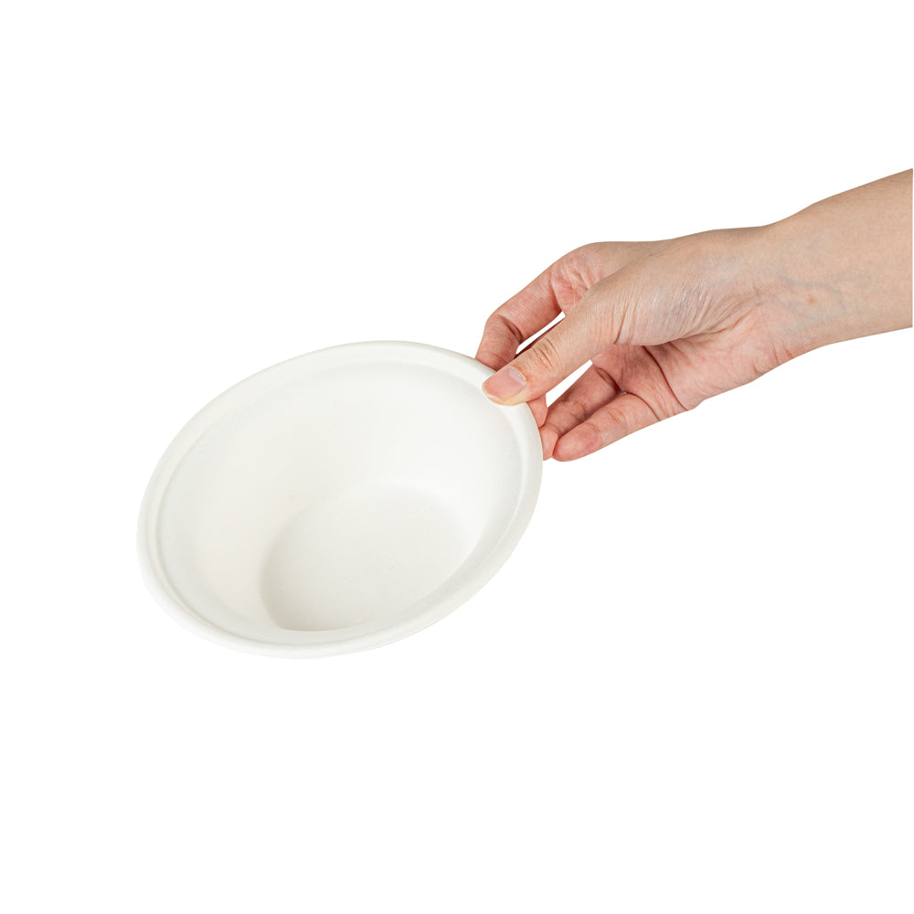 Pulp Safe No PFAS Added 12 oz Round White Sugarcane / Bagasse Bowl - Home Compostable - 6" x 6" x 1 3/4" - 100 count box