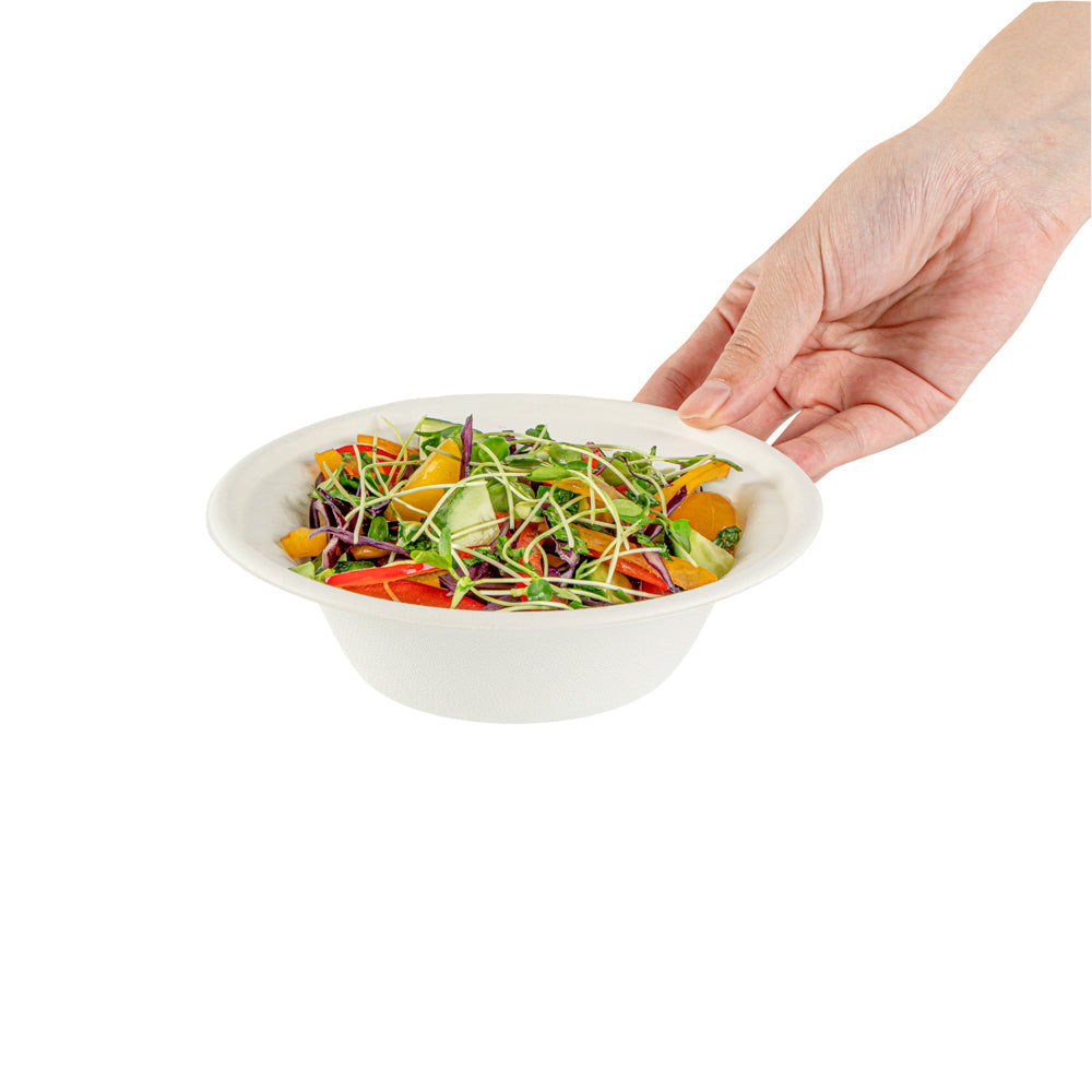Pulp Safe No PFAS Added 12 oz Round White Sugarcane / Bagasse Bowl - Home Compostable - 6" x 6" x 1 3/4" - 100 count box