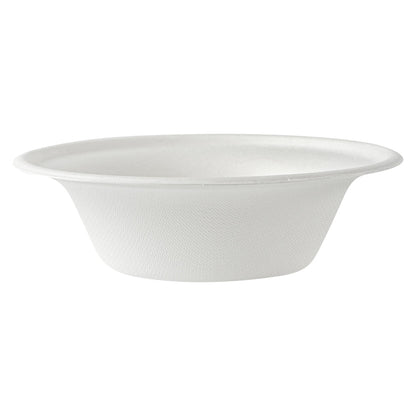 Pulp Safe No PFAS Added 12 oz Round White Sugarcane / Bagasse Bowl - Home Compostable - 6" x 6" x 1 3/4" - 100 count box
