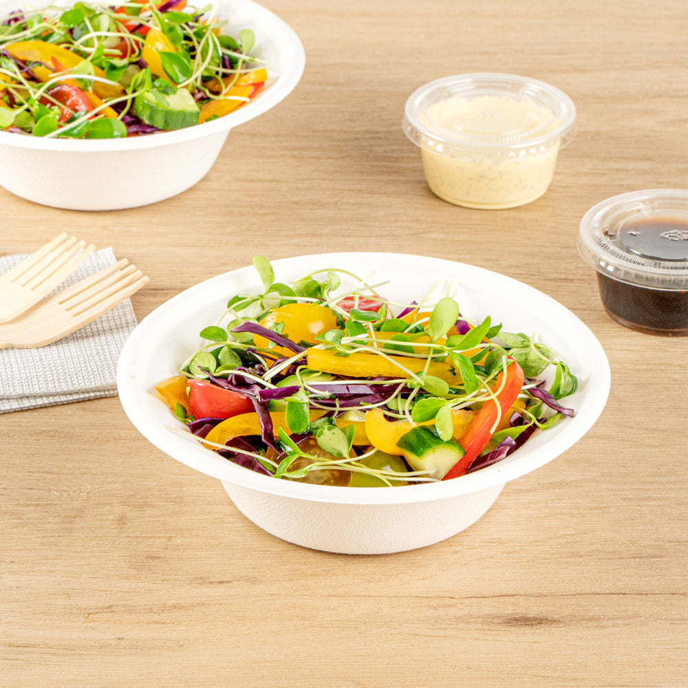 Pulp Safe No PFAS Added 12 oz Round White Sugarcane / Bagasse Bowl - Home Compostable - 6" x 6" x 1 3/4" - 100 count box