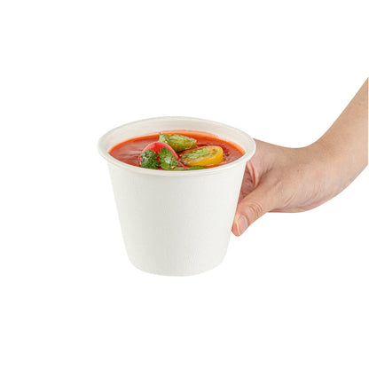 Pulp Safe No PFAS Added 15 oz Round White Sugarcane / Bagasse Soup Cup - Home Compostable - 4" x 4" x 3 1/4" - 100 count box