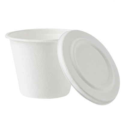 Pulp Safe No PFAS Added 15 oz Round White Sugarcane / Bagasse Soup Cup - Home Compostable - 4" x 4" x 3 1/4" - 100 count box