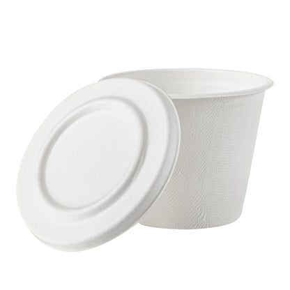 Pulp Safe No PFAS Added 15 oz Round White Sugarcane / Bagasse Soup Cup - Home Compostable - 4" x 4" x 3 1/4" - 100 count box