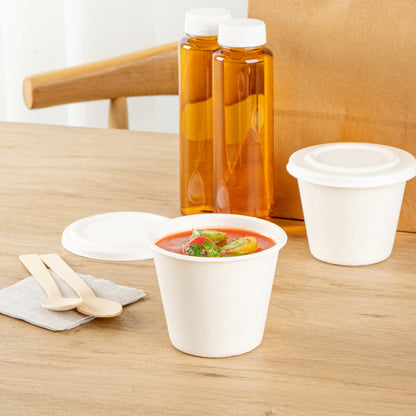 Pulp Safe No PFAS Added 15 oz Round White Sugarcane / Bagasse Soup Cup - Home Compostable - 4" x 4" x 3 1/4" - 100 count box