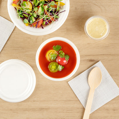 Pulp Safe No PFAS Added 15 oz Round White Sugarcane / Bagasse Soup Cup - Home Compostable - 4" x 4" x 3 1/4" - 100 count box