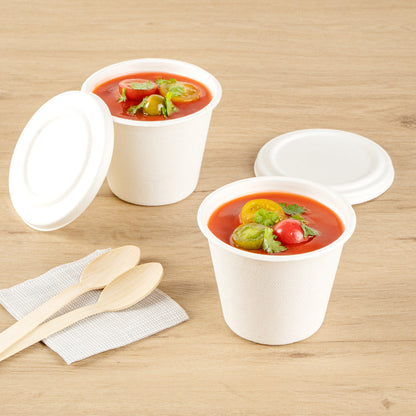 Pulp Safe No PFAS Added 15 oz Round White Sugarcane / Bagasse Soup Cup - Home Compostable - 4" x 4" x 3 1/4" - 100 count box