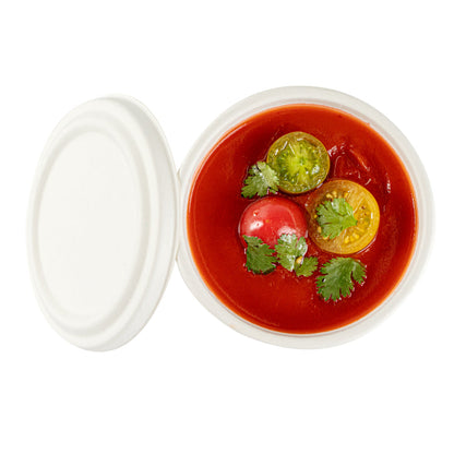 Pulp Safe No PFAS Added Round White Sugarcane / Bagasse Lid - Home Compostable, Fits 15 oz Soup Cup - 100 count box