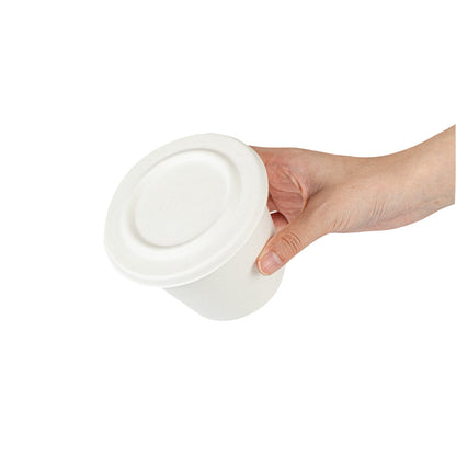 Pulp Safe No PFAS Added Round White Sugarcane / Bagasse Lid - Home Compostable, Fits 15 oz Soup Cup - 100 count box