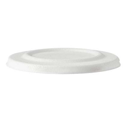 Pulp Safe No PFAS Added Round White Sugarcane / Bagasse Lid - Home Compostable, Fits 15 oz Soup Cup - 100 count box