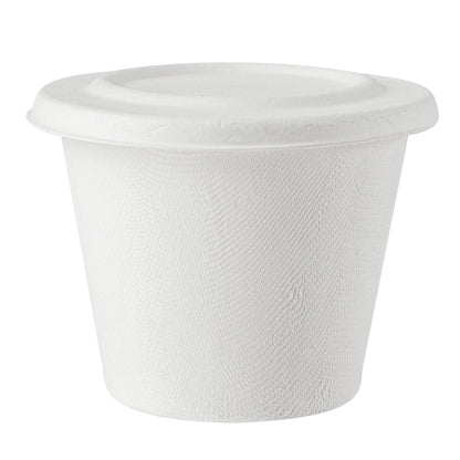 Pulp Safe No PFAS Added Round White Sugarcane / Bagasse Lid - Home Compostable, Fits 15 oz Soup Cup - 100 count box