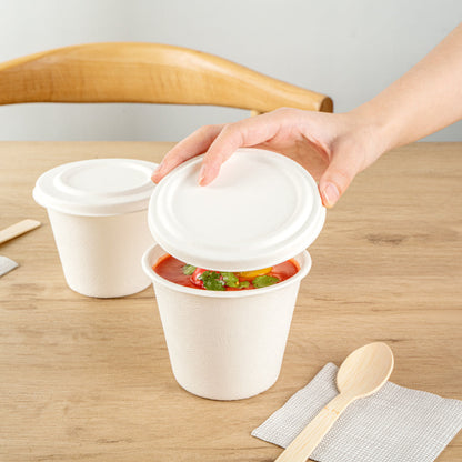 Pulp Safe No PFAS Added Round White Sugarcane / Bagasse Lid - Home Compostable, Fits 15 oz Soup Cup - 100 count box