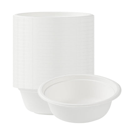 Pulp Safe No PFAS Added 18 oz Round White Sugarcane / Bagasse Salad Bowl - Home Compostable - 6 1/4" x 6 1/4" x 1 3/4" - 100 count box