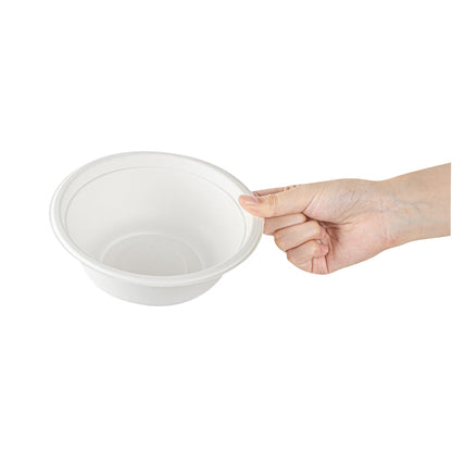 Pulp Safe No PFAS Added 18 oz Round White Sugarcane / Bagasse Salad Bowl - Home Compostable - 6 1/4" x 6 1/4" x 1 3/4" - 100 count box