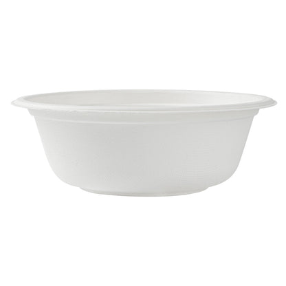 Pulp Safe No PFAS Added 18 oz Round White Sugarcane / Bagasse Salad Bowl - Home Compostable - 6 1/4" x 6 1/4" x 1 3/4" - 100 count box