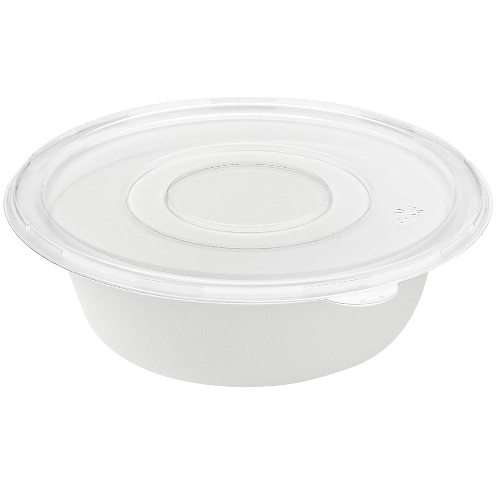 Pulp Safe No PFAS Added 18 oz Round White Sugarcane / Bagasse Salad Bowl - Home Compostable - 6 1/4" x 6 1/4" x 1 3/4" - 100 count box