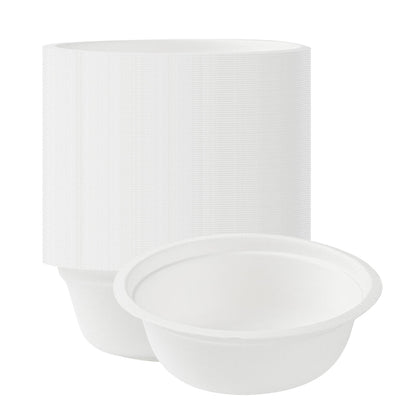 Pulp Safe No PFAS Added 12 oz Round White Sugarcane / Bagasse Salad Bowl - Home Compostable - 5 1/4" x 5 1/4" x 1 3/4" - 100 count box