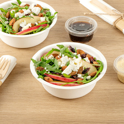 Pulp Safe No PFAS Added 12 oz Round White Sugarcane / Bagasse Salad Bowl - Home Compostable - 5 1/4" x 5 1/4" x 1 3/4" - 100 count box