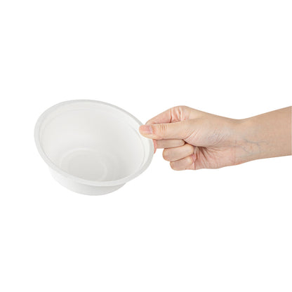 Pulp Safe No PFAS Added 12 oz Round White Sugarcane / Bagasse Salad Bowl - Home Compostable - 5 1/4" x 5 1/4" x 1 3/4" - 100 count box