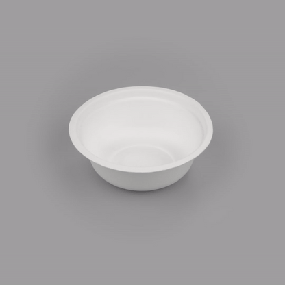 Pulp Safe No PFAS Added 12 oz Round White Sugarcane / Bagasse Salad Bowl - Home Compostable - 5 1/4" x 5 1/4" x 1 3/4" - 100 count box