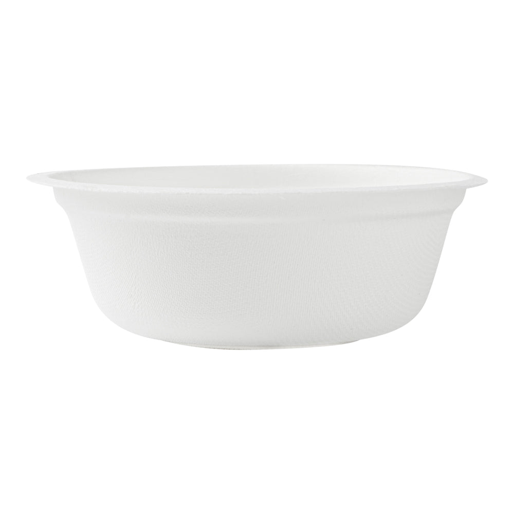 Pulp Safe No PFAS Added 12 oz Round White Sugarcane / Bagasse Salad Bowl - Home Compostable - 5 1/4" x 5 1/4" x 1 3/4" - 100 count box