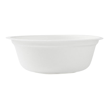 Pulp Safe No PFAS Added 12 oz Round White Sugarcane / Bagasse Salad Bowl - Home Compostable - 5 1/4" x 5 1/4" x 1 3/4" - 100 count box
