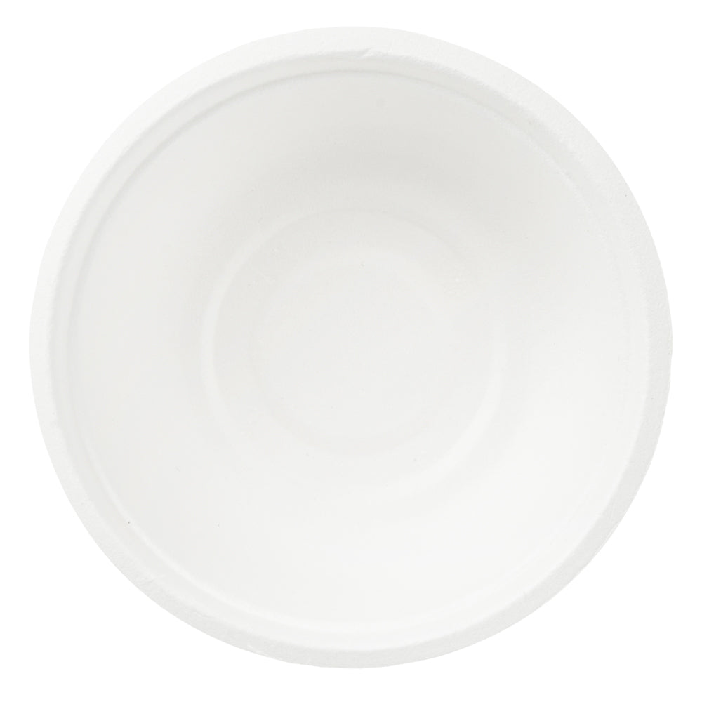 Pulp Safe No PFAS Added 12 oz Round White Sugarcane / Bagasse Salad Bowl - Home Compostable - 5 1/4" x 5 1/4" x 1 3/4" - 100 count box