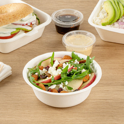 Pulp Safe No PFAS Added 12 oz Round White Sugarcane / Bagasse Salad Bowl - Home Compostable - 5 1/4" x 5 1/4" x 1 3/4" - 100 count box