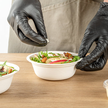 Pulp Safe No PFAS Added 12 oz Round White Sugarcane / Bagasse Salad Bowl - Home Compostable - 5 1/4" x 5 1/4" x 1 3/4" - 100 count box