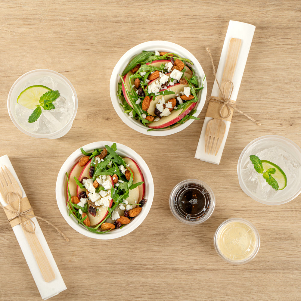 Pulp Safe No PFAS Added 12 oz Round White Sugarcane / Bagasse Salad Bowl - Home Compostable - 5 1/4" x 5 1/4" x 1 3/4" - 100 count box
